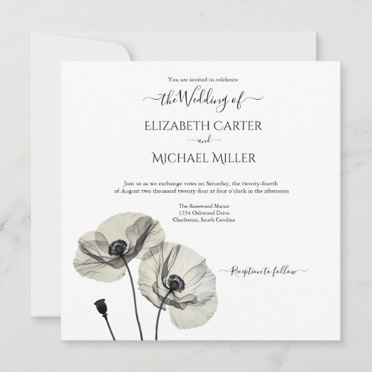 Eenvoudig Elegant Minimalisme Zwart-wit Poppies Kaart (Voorkant)