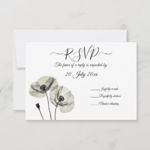 Eenvoudig Elegant Minimalisme Zwart-wit Poppies RSVP Kaartje