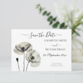 Eenvoudig Elegant Minimalisme Zwart-wit Poppies Save The Date (Staand voorkant)
