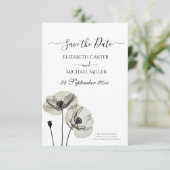 Eenvoudig Elegant Minimalisme Zwart-wit Poppies Save The Date (Staand voorkant)