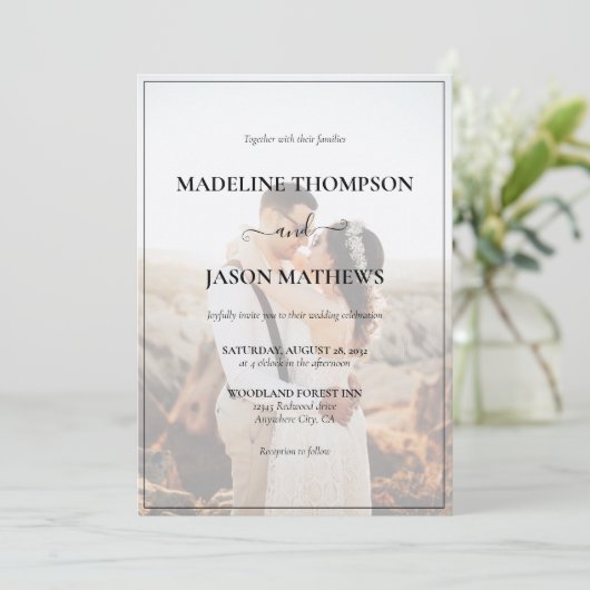 Eenvoudig Elegant Minimalist Photo Wedding Kaart (Staand voorkant)