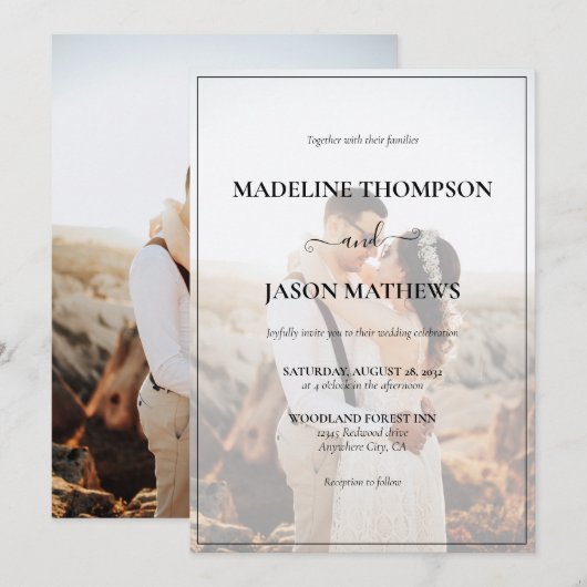 Eenvoudig Elegant Minimalist Photo Wedding Kaart (Voorkant / Achterkant)