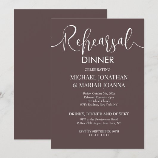 Eenvoudig Elegant Minimalist Rehearings Dinner Kaart (Voorkant / Achterkant)