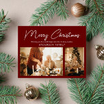 Eenvoudig Elegant minimalistisch 2-fotografie met  Feestdagenkaart<br><div class="desc">Eenvoudig Elegant Minimalist 2 Foto Merry kerstvakanay Briefkaart op rode achtergrond.</div>