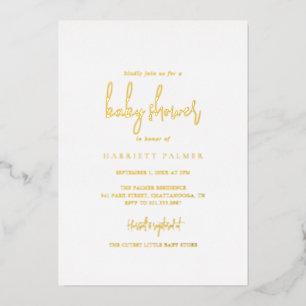 Eenvoudig Elegant Minimalistisch Baby shower Gold Folie Uitnodiging