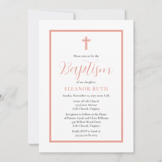 Eenvoudig elegant minimalistisch dk Blush Pink Bap Kaart (Voorkant)