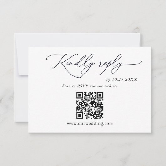 Eenvoudig Elegant Minimalistisch Huwelijk QR Code RSVP Kaartje (Voorkant)