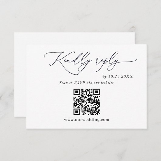 Eenvoudig Elegant Minimalistisch Huwelijk QR Code RSVP Kaartje (Voorkant / Achterkant)