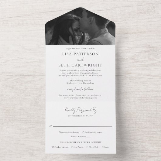 Eenvoudig Elegant Minimalistisch Klassieke Fotobru All In One Uitnodiging (Binnen)