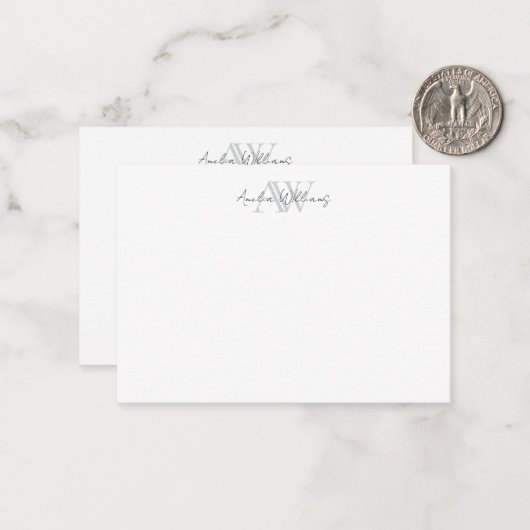 Eenvoudig elegant minimalistisch monogram notitiekaartje (Voorkant / Achterkant in situ)