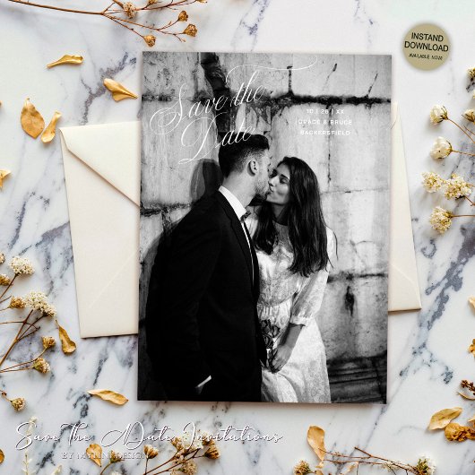 Eenvoudig Elegant Minimalistisch Script Foto Huwel Save The Date