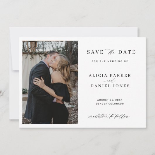 Eenvoudig elegant minimalistische fotobruiloft save the date (Voorkant)