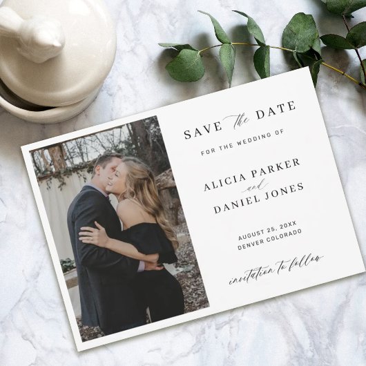 Eenvoudig elegant minimalistische fotobruiloft save the date
