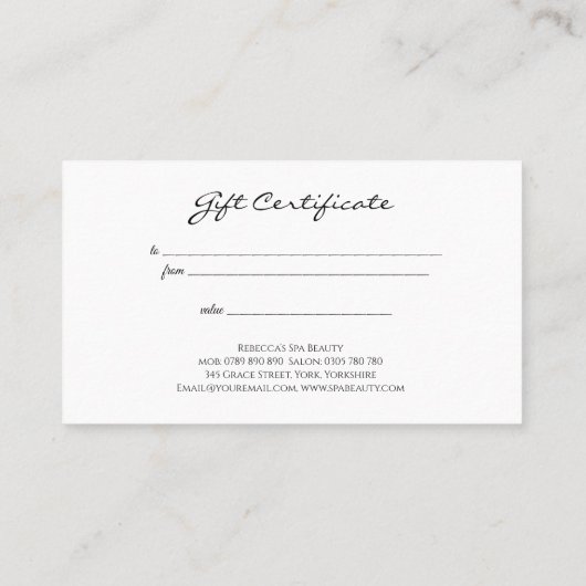 Eenvoudig Elegant Minimumscriptcertificaat Visitekaartje (Achterkant)