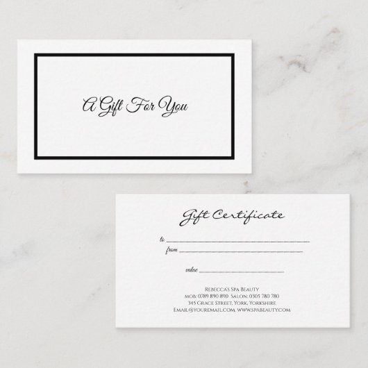 Eenvoudig Elegant Minimumscriptcertificaat Visitekaartje (Voorkant / Achterkant)