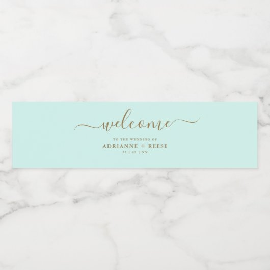 Eenvoudig Elegant Mint Green en Gold Wedding Water Waterfles Etiket (Enkel label)