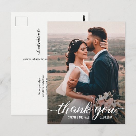 Eenvoudig Elegant Mod Script Photo Weddenschap Bed Briefkaart (Voorkant / Achterkant)