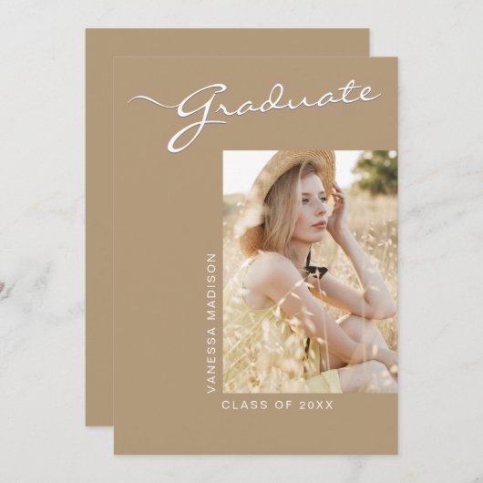 Eenvoudig elegant modern | 1 Foto Khaki-Afstudeerd Aankondiging (Voorkant / Achterkant)