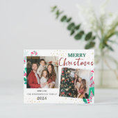 Eenvoudig Elegant modern 3 foto Christmas Family Feestdagenkaart (Staand voorkant)