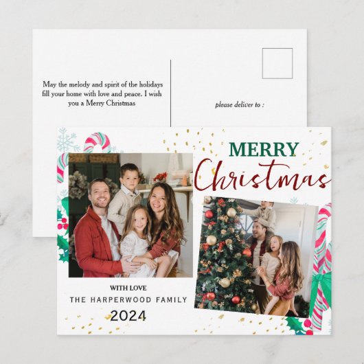 Eenvoudig Elegant modern 3 foto Christmas Family Feestdagenkaart (Voorkant / Achterkant)