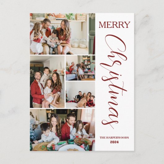 Eenvoudig Elegant modern 5 foto Kerstgezin Feestdagenkaart (Voorkant)