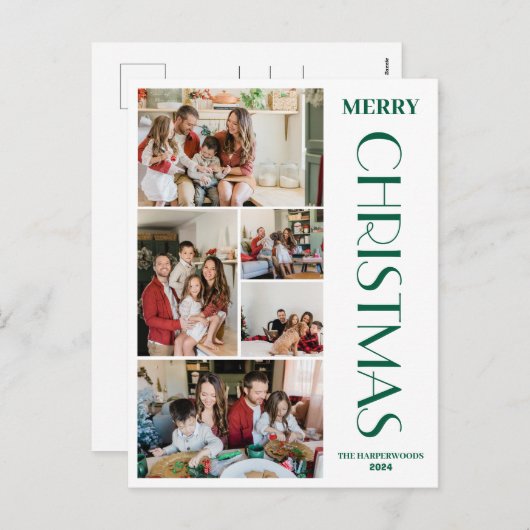 Eenvoudig Elegant modern 5 foto Kerstgezin Feestdagenkaart (Voorkant / Achterkant)