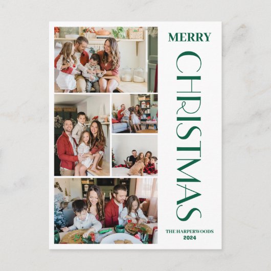 Eenvoudig Elegant modern 5 foto Kerstgezin Feestdagenkaart (Voorkant)