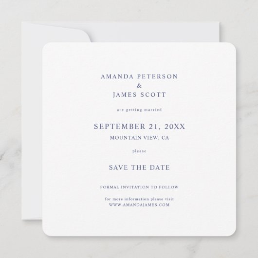 Eenvoudig Elegant Modern Blue Script Photo Weddens Save The Date (Achterkant)