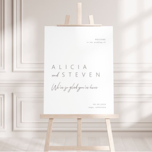 Eenvoudig elegant modern bruiloft welkomstbord poster