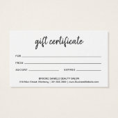 Eenvoudig Elegant modern Business Cadeaubon Visitekaartje (Achterkant)