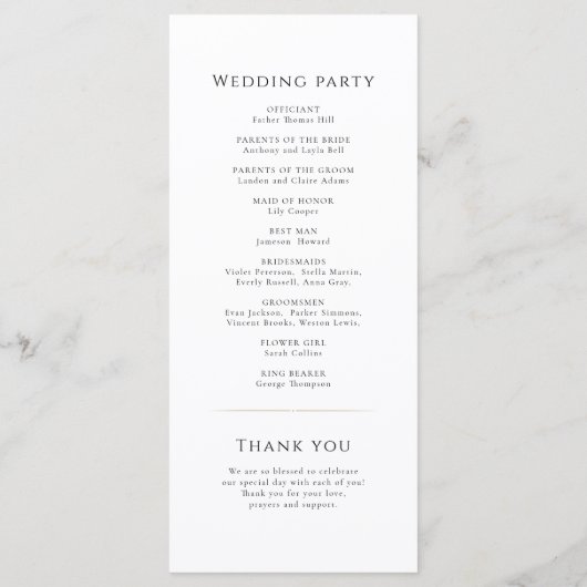 Eenvoudig elegant modern Classy Wedding Programmakaart (Achterkant)