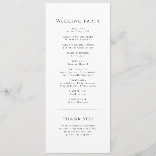 Eenvoudig elegant modern Classy Wedding Programmakaart (Achterkant)