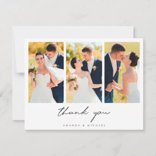 Eenvoudig Elegant Modern Driefoto Collage Wedding Bedankkaart