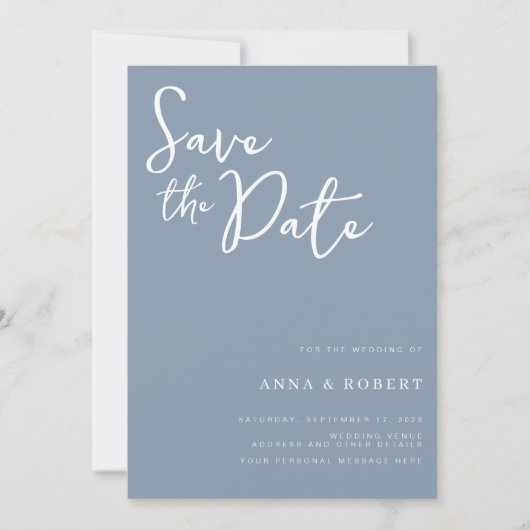 Eenvoudig Elegant Modern Dusty Blue Wedding Save The Date (Voorkant)