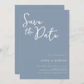 Eenvoudig Elegant Modern Dusty Blue Wedding Save The Date (Voorkant / Achterkant)