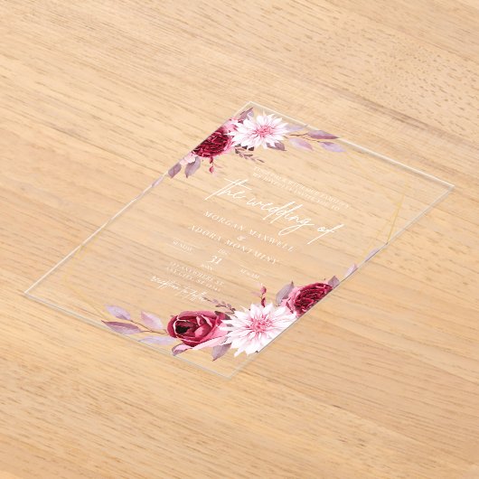 Eenvoudig Elegant Modern Floral Wedding Acryl Uitnodigingen (Laagn)