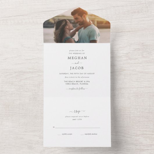 Eenvoudig elegant modern fotoweddenschap RSVP, all All In One Uitnodiging (Binnen)