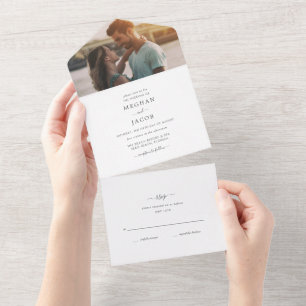 Eenvoudig elegant modern fotoweddenschap RSVP, all In One Uitnodiging