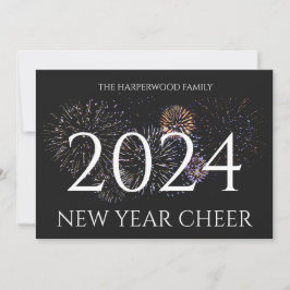 Eenvoudig Elegant Modern Gelukkig Nieuwjaar Eén Fo Feestdagenkaart