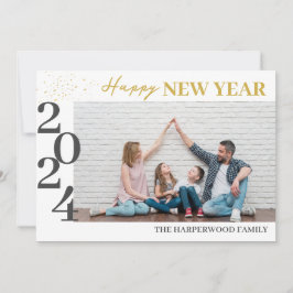 Eenvoudig Elegant Modern Gelukkig Nieuwjaar Eén Fo Feestdagenkaart