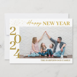Eenvoudig Elegant Modern Gelukkig Nieuwjaar Eén Fo Feestdagenkaart