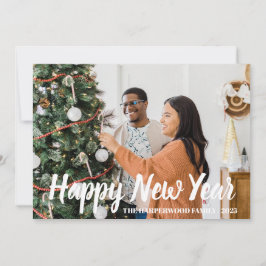 Eenvoudig Elegant Modern Gelukkig Nieuwjaar Eén Fo Feestdagenkaart