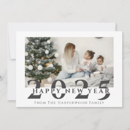 Eenvoudig Elegant Modern Gelukkig Nieuwjaar Een fo Feestdagenkaart