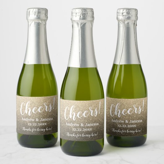 Eenvoudig elegant modern Glitter Party Cheers Wedd Sparkling Wijnetiket (Flessen)
