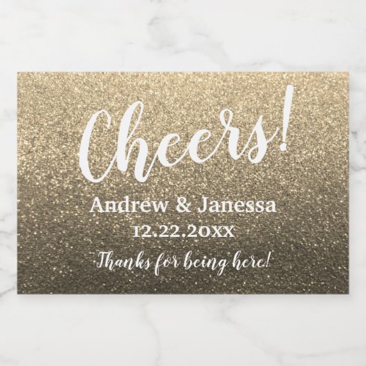 Eenvoudig elegant modern Glitter Party Cheers Wedd Sparkling Wijnetiket (Enkel label)