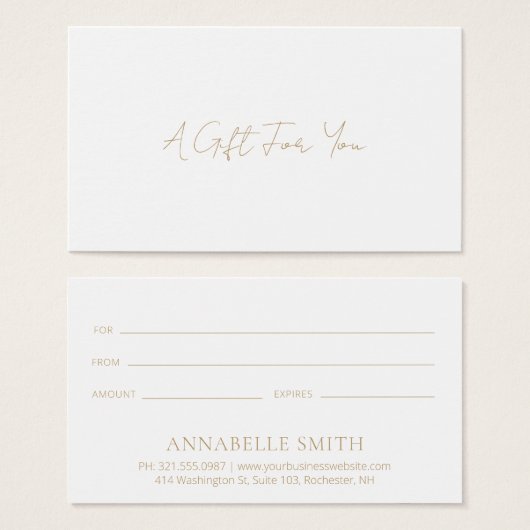 Eenvoudig Elegant modern Gold Gift-certificaat Visitekaartje (Voorkant /achterkant)
