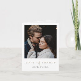 Eenvoudig Elegant Modern Gold Script Photo Weddens Bedankkaart