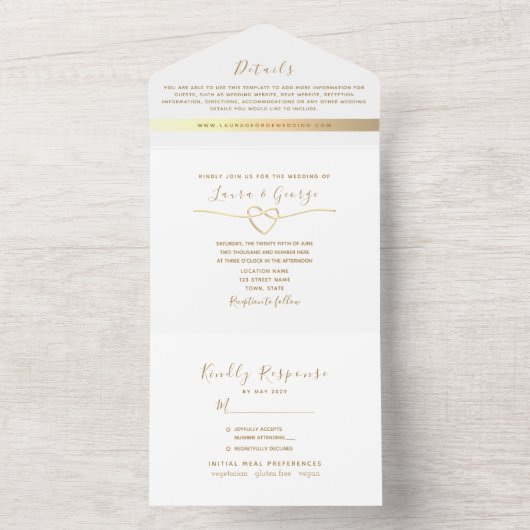 Eenvoudig elegant modern Gold Script Weddenschap All In One Uitnodiging (Binnen)
