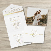 Eenvoudig elegant modern Gold Script Weddenschap All In One Uitnodiging