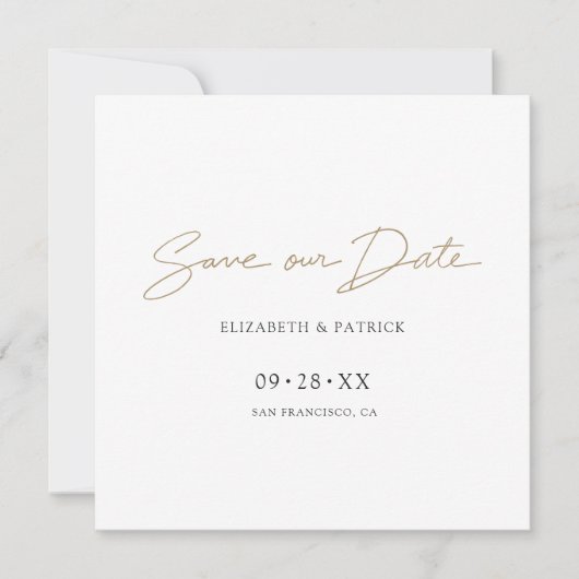 Eenvoudig elegant modern Gold Script Weddenschap Save The Date (Voorkant)